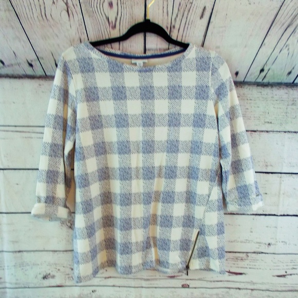 J. Jill Sweaters - J Jill white blue plaid zipper sweater medium